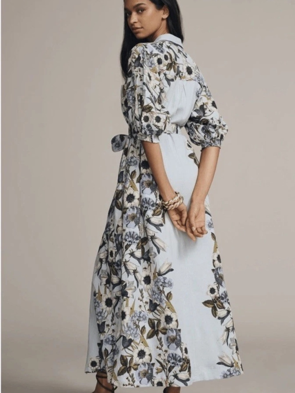 Anthropologie Maeve The Mona Linen Shirt Maxi Dress Sz Medium - Picture 3 of 8